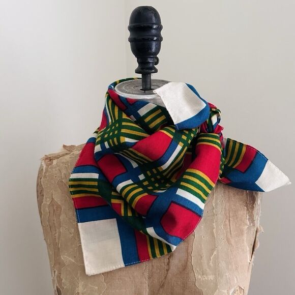 Vintage Morsly NY Scarf 100% Acetate Blue Red White Green Japan 26 x 26" Square - Picture 10 of 14